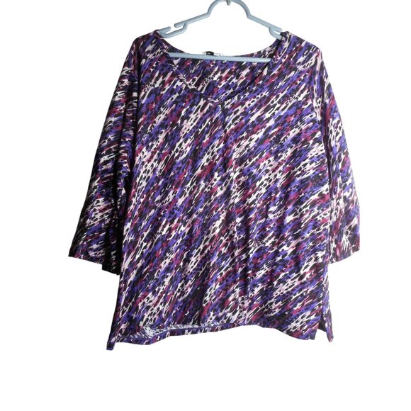 Emily Daniels Tops - Emily Daniels Sz 1x V neck Tunic blouse top embroidered black purple white